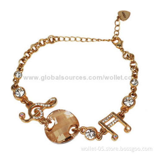 Fashion Gold Plating Jewelry Chain, Made of High Polished Alloy with Music Element And CZ Stone